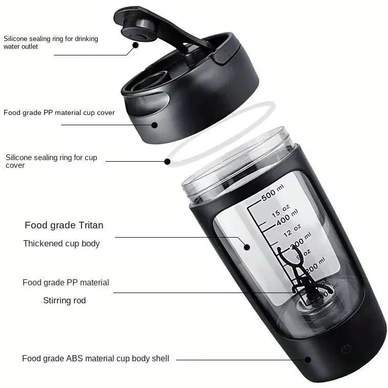 650ML Automatic Rechargeable Mixing Cup for Protein Powder - Portable Multifunctional Shaker for Sports and Fitness